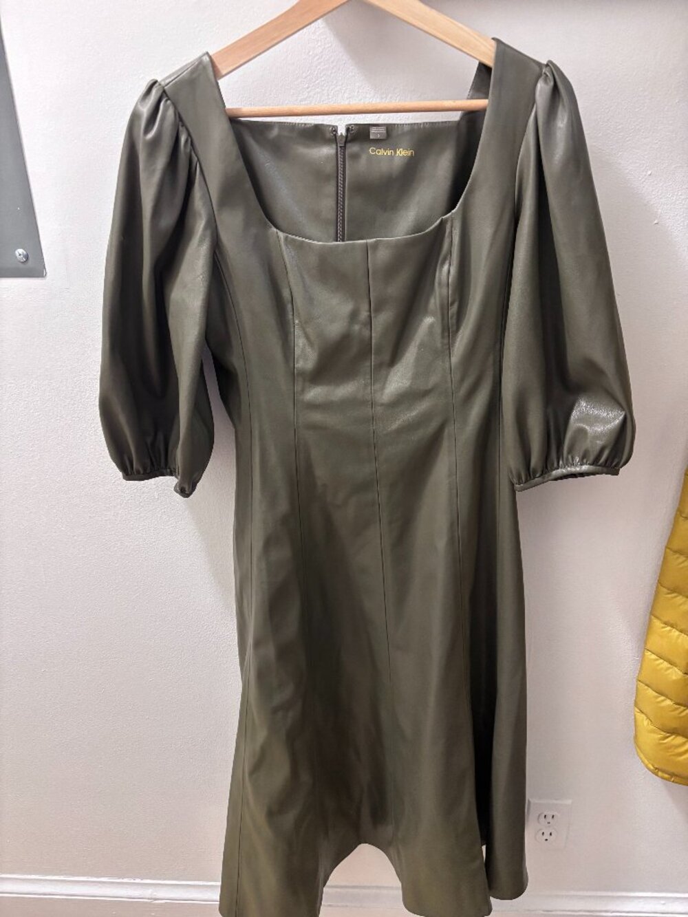 Calvin Klein Olive Green Pleather Dress Size 6